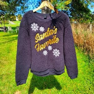 Santa's Favorite snowflake black Christmas fuzzy crewneck sweatshirt